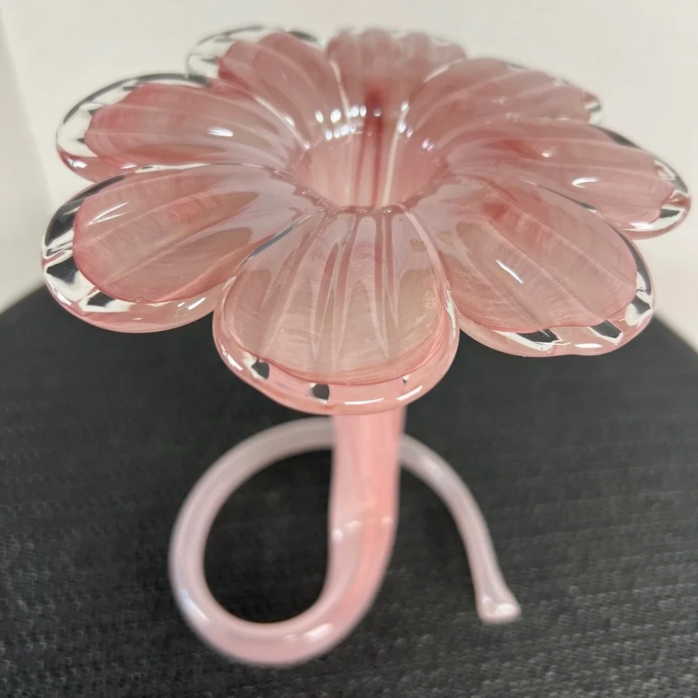 90s Pastel Pink Swirl Floral Art Glass Bud Vase Hand Blown Ruffled Flower Petals